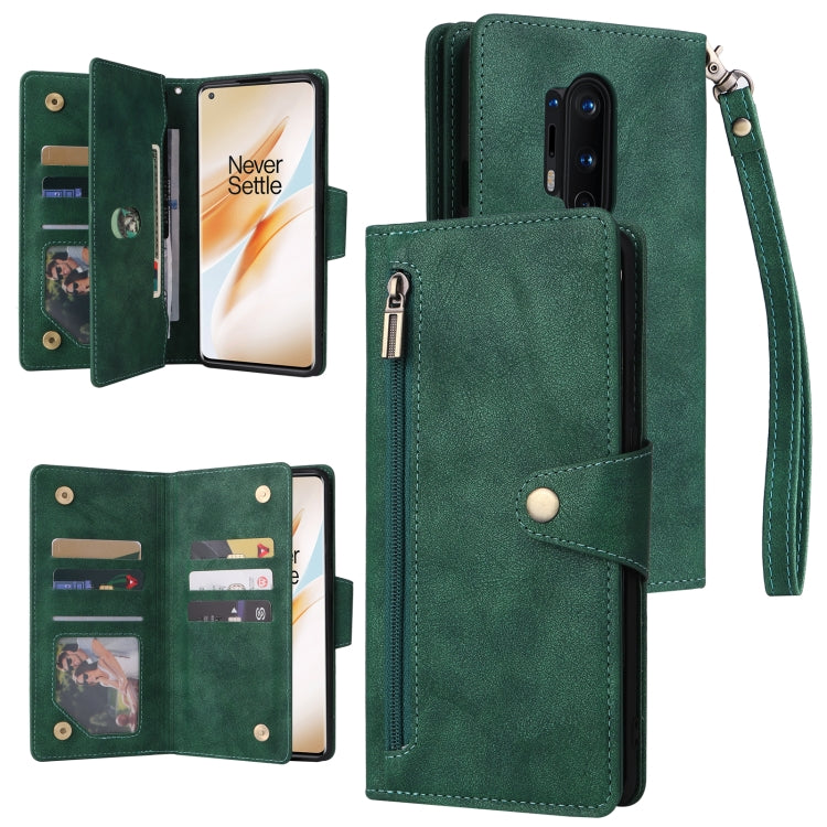 Rivet Buckle 9 Cards Three Fold Leather Phone Case, For OnePlus 7T Pro, For OnePlus 8, For OnePlus 8 Pro, For OnePlus Nord