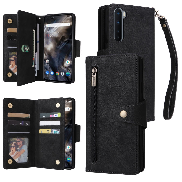 Rivet Buckle 9 Cards Three Fold Leather Phone Case, For OnePlus 7T Pro, For OnePlus 8, For OnePlus 8 Pro, For OnePlus Nord