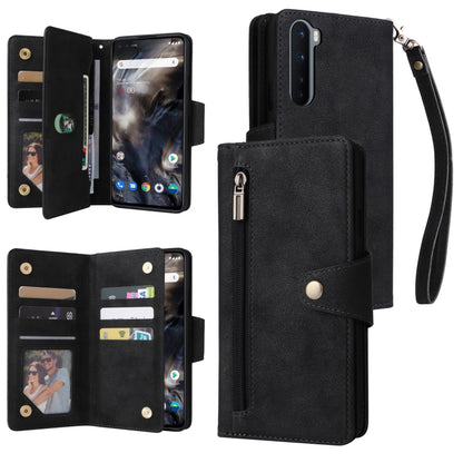 Rivet Buckle 9 Cards Three Fold Leather Phone Case, For OnePlus 7T Pro, For OnePlus 8, For OnePlus 8 Pro, For OnePlus Nord