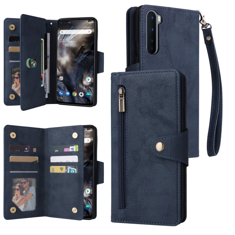 Rivet Buckle 9 Cards Three Fold Leather Phone Case, For OnePlus 7T Pro, For OnePlus 8, For OnePlus 8 Pro, For OnePlus Nord
