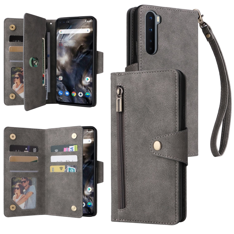 Rivet Buckle 9 Cards Three Fold Leather Phone Case, For OnePlus 7T Pro, For OnePlus 8, For OnePlus 8 Pro, For OnePlus Nord