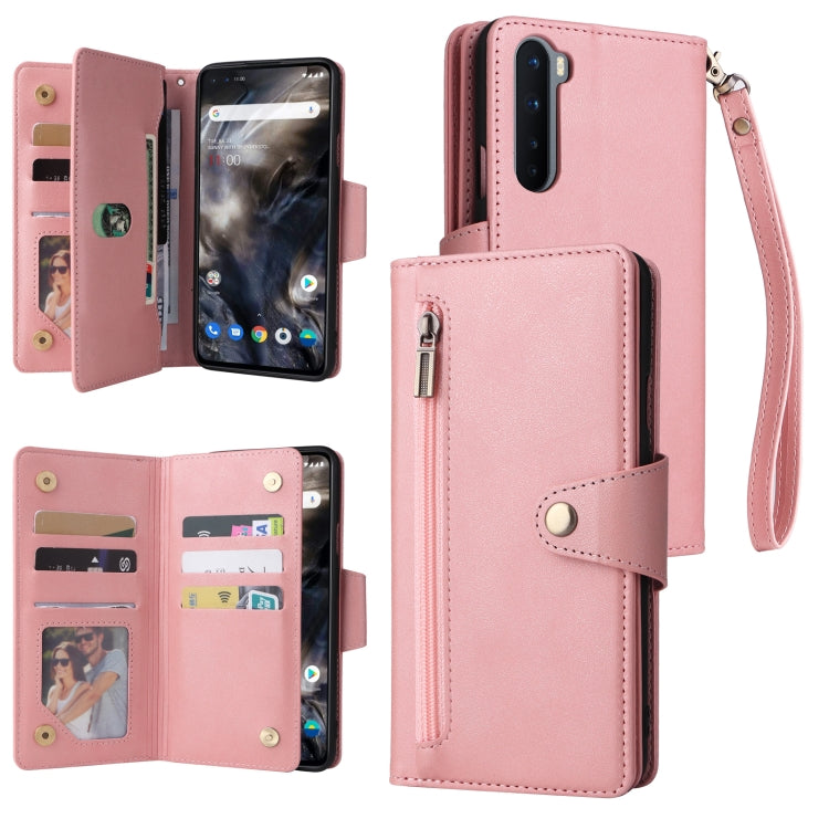 Rivet Buckle 9 Cards Three Fold Leather Phone Case, For OnePlus 7T Pro, For OnePlus 8, For OnePlus 8 Pro, For OnePlus Nord
