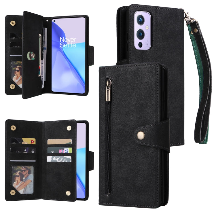 Rivet Buckle 9 Cards Three Fold Leather Phone Case, For OnePlus 9, For OnePlus 9 Pro, For OnePlus Nord 2
