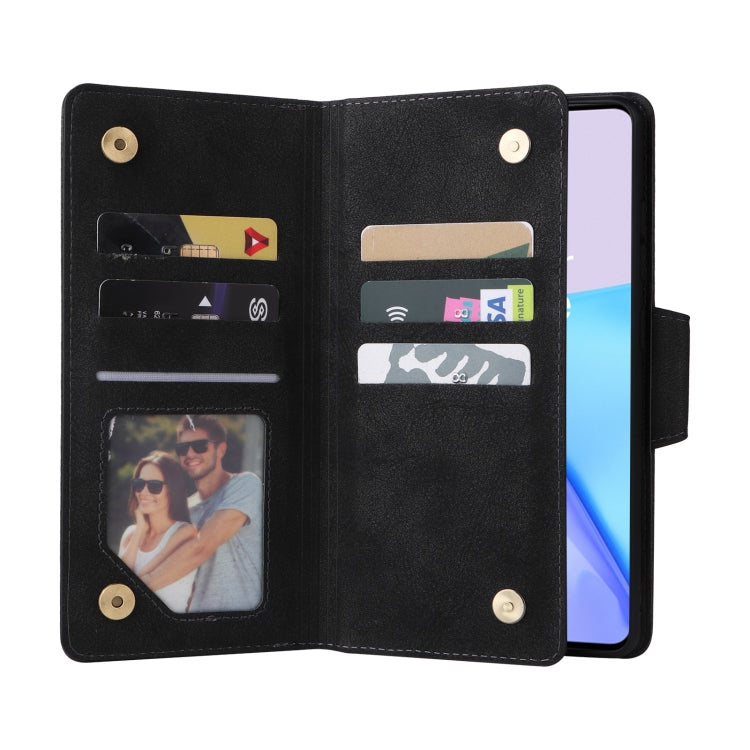 Rivet Buckle 9 Cards Three Fold Leather Phone Case, For OnePlus 9, For OnePlus 9 Pro, For OnePlus Nord 2