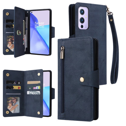 Rivet Buckle 9 Cards Three Fold Leather Phone Case, For OnePlus 9, For OnePlus 9 Pro, For OnePlus Nord 2