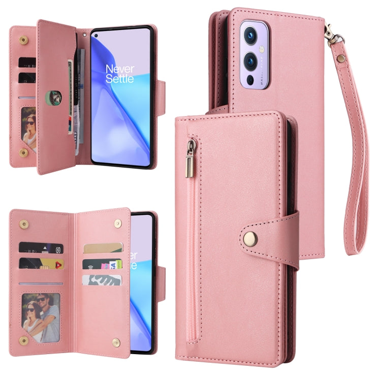 Rivet Buckle 9 Cards Three Fold Leather Phone Case, For OnePlus 9, For OnePlus 9 Pro, For OnePlus Nord 2