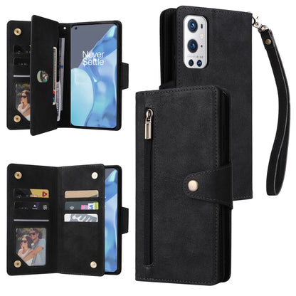 Rivet Buckle 9 Cards Three Fold Leather Phone Case, For OnePlus 9, For OnePlus 9 Pro, For OnePlus Nord 2