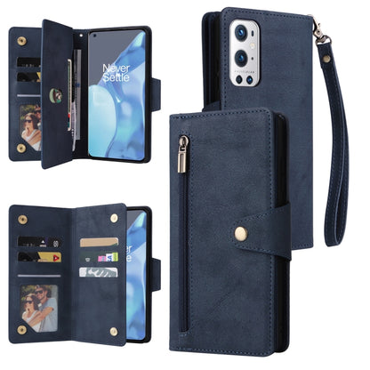 Rivet Buckle 9 Cards Three Fold Leather Phone Case, For OnePlus 9, For OnePlus 9 Pro, For OnePlus Nord 2
