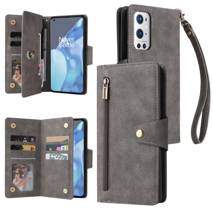 Rivet Buckle 9 Cards Three Fold Leather Phone Case, For OnePlus 9, For OnePlus 9 Pro, For OnePlus Nord 2