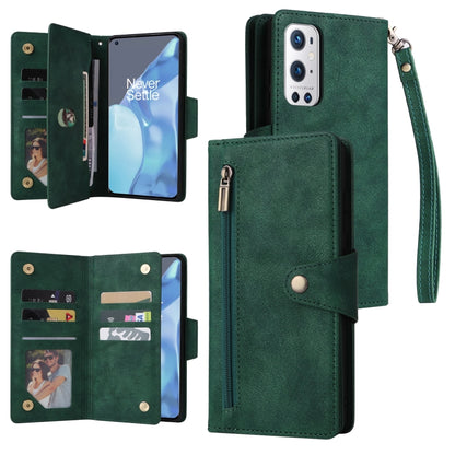 Rivet Buckle 9 Cards Three Fold Leather Phone Case, For OnePlus 9, For OnePlus 9 Pro, For OnePlus Nord 2