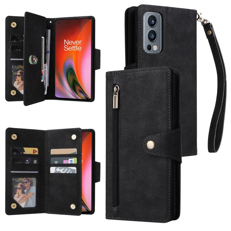 Rivet Buckle 9 Cards Three Fold Leather Phone Case, For OnePlus 9, For OnePlus 9 Pro, For OnePlus Nord 2