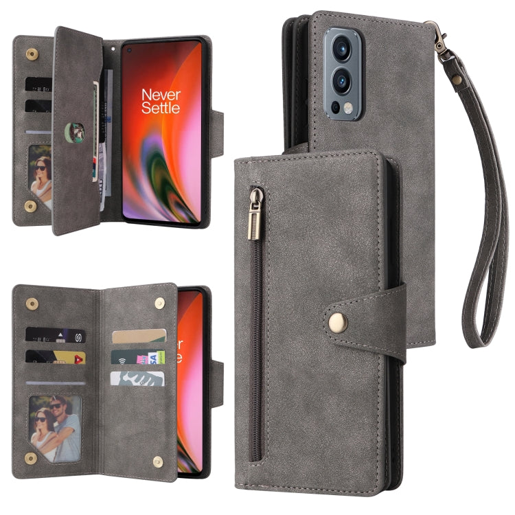 Rivet Buckle 9 Cards Three Fold Leather Phone Case, For OnePlus 9, For OnePlus 9 Pro, For OnePlus Nord 2