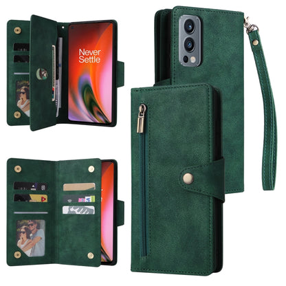 Rivet Buckle 9 Cards Three Fold Leather Phone Case, For OnePlus 9, For OnePlus 9 Pro, For OnePlus Nord 2
