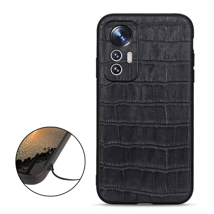 Fine Hole Crocodile Texture Genuine Leather Phone Case, For Xiaomi Mi 12 Lite