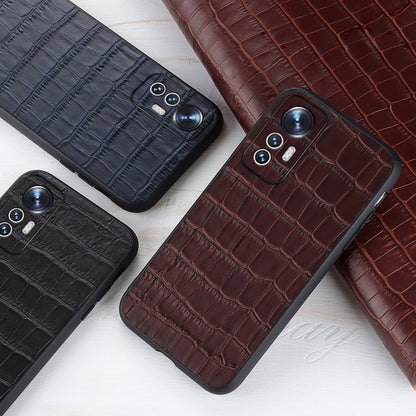 Fine Hole Crocodile Texture Genuine Leather Phone Case, For Xiaomi Mi 12 Lite