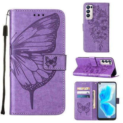 Embossed Butterfly Leather Phone Case, For OPPO Reno5 Pro+ 5G/Find X3 Neo, For OPPO Reno7 5G Global/Find X5 Lite, For OPPO Realme 9 Pro+ 5G