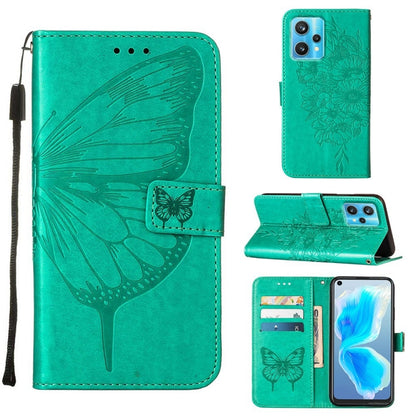Embossed Butterfly Leather Phone Case, For OPPO Reno5 Pro+ 5G/Find X3 Neo, For OPPO Reno7 5G Global/Find X5 Lite, For OPPO Realme 9 Pro+ 5G