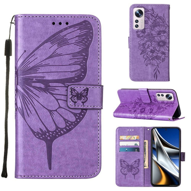 Embossed Butterfly Leather Phone Case, For Xiaomi 12 Pro, For Xiaomi Poco M4 Pro 4G, For Xiaomi Poco X4 Pro 5G