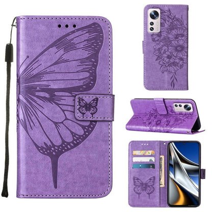 Embossed Butterfly Leather Phone Case, For Xiaomi 12 Pro, For Xiaomi Poco M4 Pro 4G, For Xiaomi Poco X4 Pro 5G