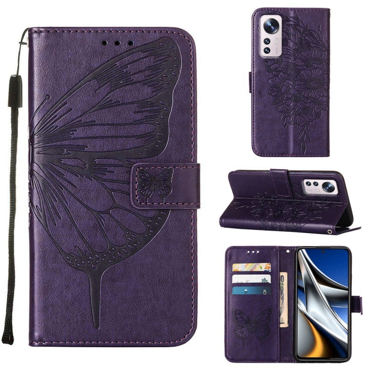 Embossed Butterfly Leather Phone Case, For Xiaomi 12 Pro, For Xiaomi Poco M4 Pro 4G, For Xiaomi Poco X4 Pro 5G