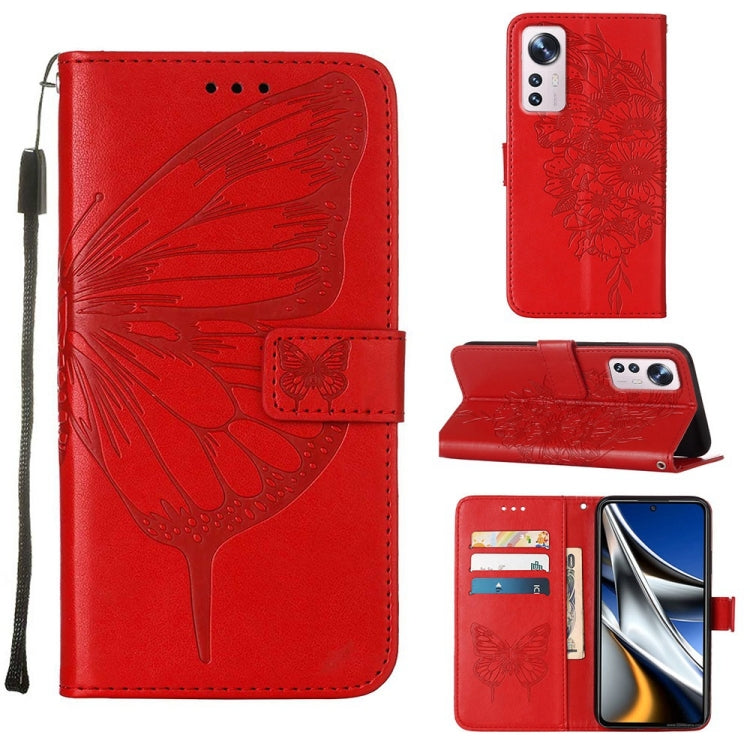 Embossed Butterfly Leather Phone Case, For Xiaomi 12 Pro, For Xiaomi Poco M4 Pro 4G, For Xiaomi Poco X4 Pro 5G