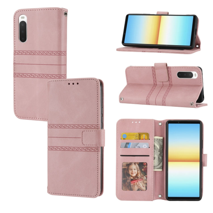 Embossed Striped Magnetic Buckle Horizontal Flip Phone Leather Case, For Samsung Galaxy M23 / F23 5G Japanese Version, For Sony Xperia 10 IV, For Sony Xperia 1 IV, For Xiaomi Redmi 10A