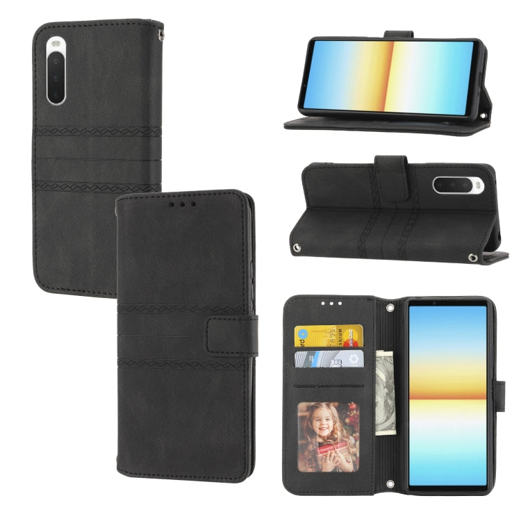 Embossed Striped Magnetic Buckle Horizontal Flip Phone Leather Case, For Samsung Galaxy M23 / F23 5G Japanese Version, For Sony Xperia 10 IV, For Sony Xperia 1 IV, For Xiaomi Redmi 10A