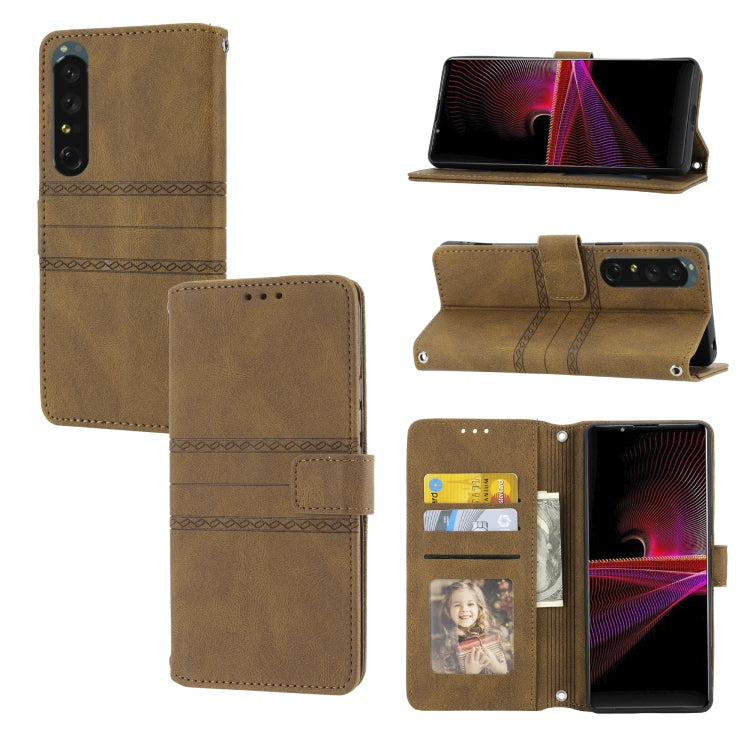 Embossed Striped Magnetic Buckle Horizontal Flip Phone Leather Case, For Samsung Galaxy M23 / F23 5G Japanese Version, For Sony Xperia 10 IV, For Sony Xperia 1 IV, For Xiaomi Redmi 10A