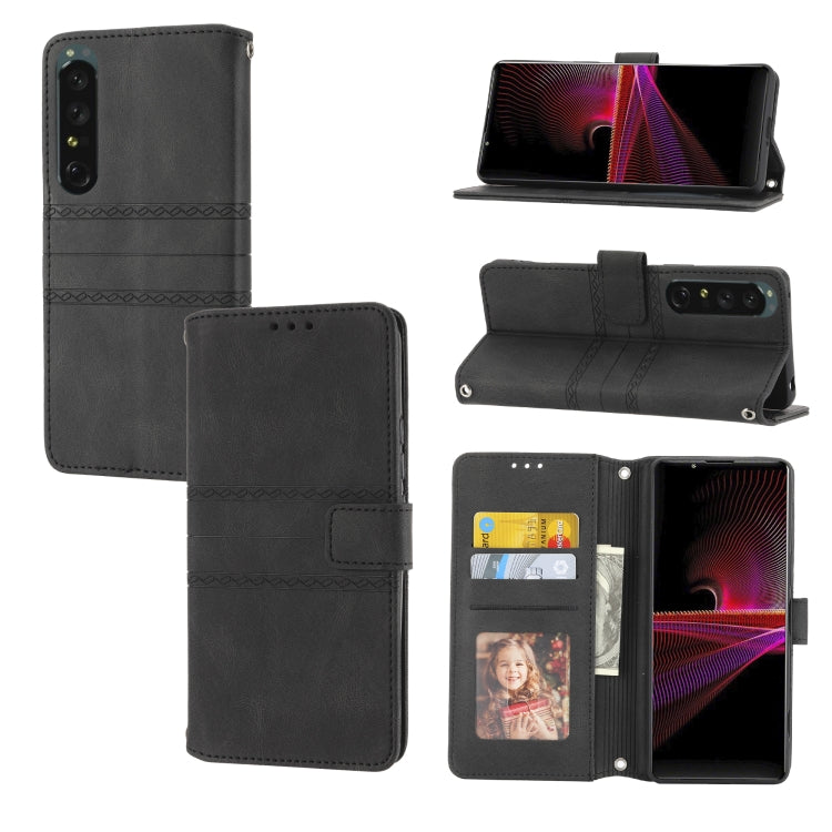 Embossed Striped Magnetic Buckle Horizontal Flip Phone Leather Case, For Samsung Galaxy M23 / F23 5G Japanese Version, For Sony Xperia 10 IV, For Sony Xperia 1 IV, For Xiaomi Redmi 10A