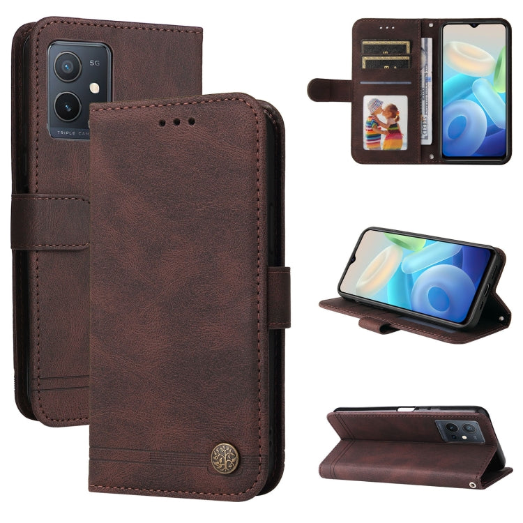 Skin Feel Life Tree Metal Button Leather Phone Case, For vivo Y55 / Y75 / T1 5G