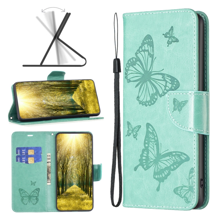 Two Butterflies Embossing Leather Phone Case, For Xiaomi Poco M4 Pro, For Xiaomi Poco M4 Pro 5G