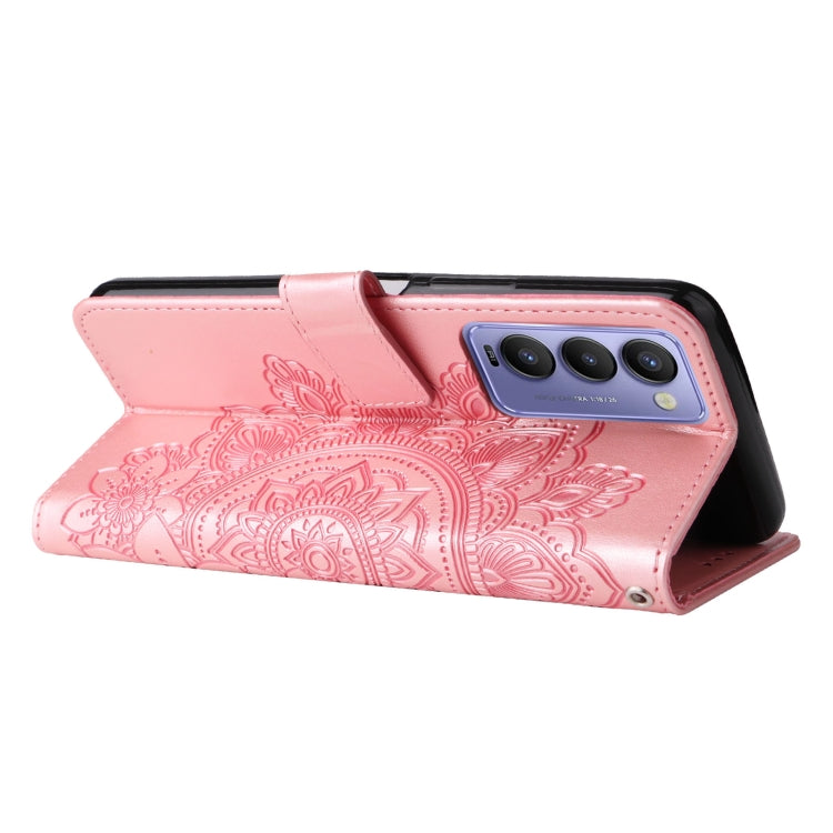 7-petal Flowers Embossed Flip Leather Phone Case, For Tecno Camon 18/18P, For Tecno Camon 18 Premier, For Infinix Hot 11S, For OPPO Realme C31 4G