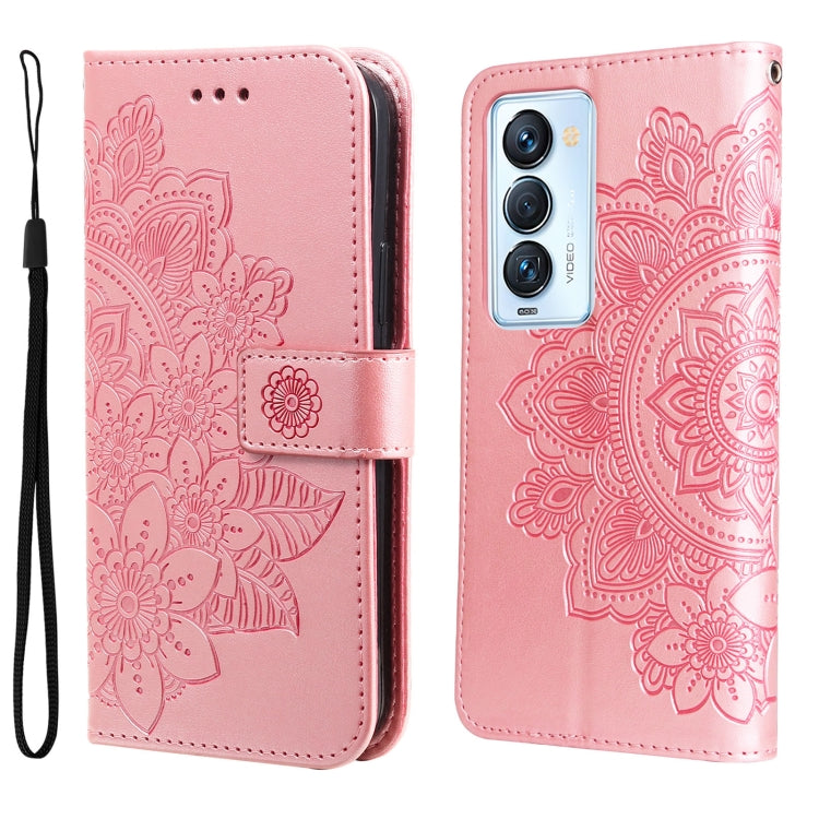 7-petal Flowers Embossed Flip Leather Phone Case, For Tecno Camon 18/18P, For Tecno Camon 18 Premier, For Infinix Hot 11S, For OPPO Realme C31 4G