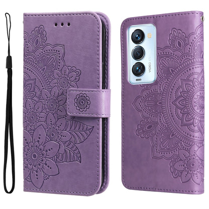 7-petal Flowers Embossed Flip Leather Phone Case, For Tecno Camon 18/18P, For Tecno Camon 18 Premier, For Infinix Hot 11S, For OPPO Realme C31 4G