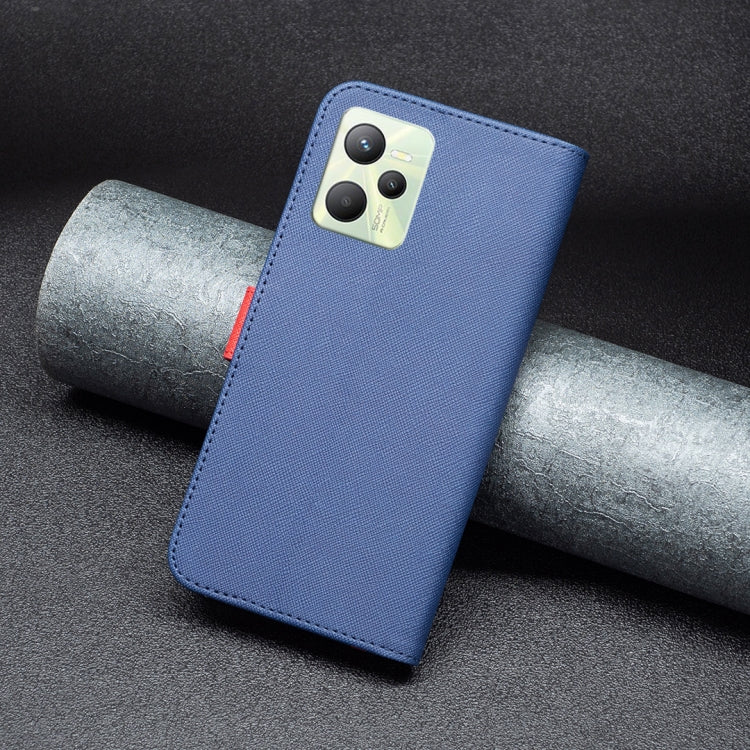 BF13 Color Matching Cross Texture Leather Phone Case, For OPPO Realme C35