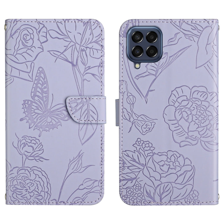 Skin Feel Butterfly Peony Embossed Leather Phone Case, For Samsung Galaxy M53, For Sharp Aquos R7, For Xiaomi Poco F4 GT