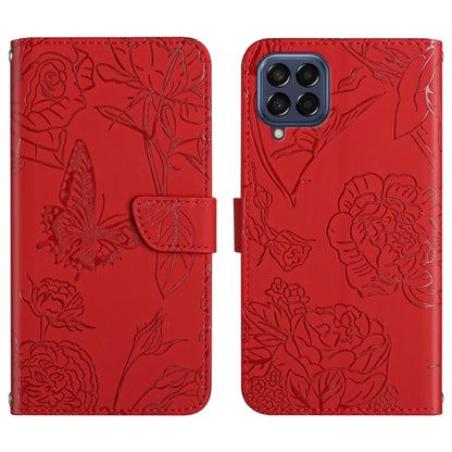 Skin Feel Butterfly Peony Embossed Leather Phone Case, For Samsung Galaxy M53, For Sharp Aquos R7, For Xiaomi Poco F4 GT