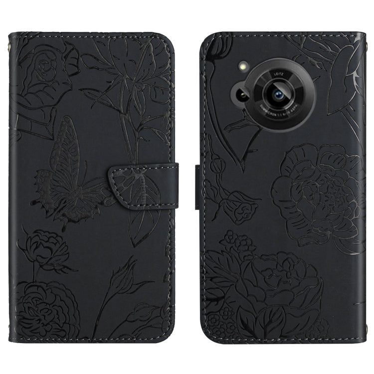 Skin Feel Butterfly Peony Embossed Leather Phone Case, For Samsung Galaxy M53, For Sharp Aquos R7, For Xiaomi Poco F4 GT