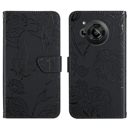 Skin Feel Butterfly Peony Embossed Leather Phone Case, For Samsung Galaxy M53, For Sharp Aquos R7, For Xiaomi Poco F4 GT