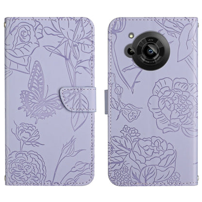 Skin Feel Butterfly Peony Embossed Leather Phone Case, For Samsung Galaxy M53, For Sharp Aquos R7, For Xiaomi Poco F4 GT