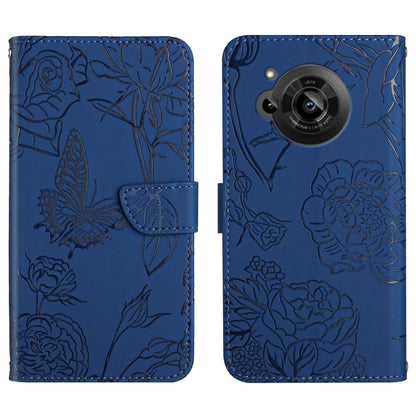 Skin Feel Butterfly Peony Embossed Leather Phone Case, For Samsung Galaxy M53, For Sharp Aquos R7, For Xiaomi Poco F4 GT