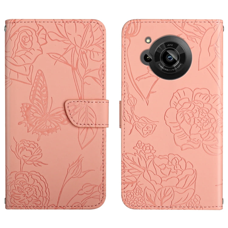 Skin Feel Butterfly Peony Embossed Leather Phone Case, For Samsung Galaxy M53, For Sharp Aquos R7, For Xiaomi Poco F4 GT