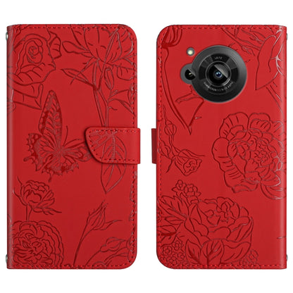 Skin Feel Butterfly Peony Embossed Leather Phone Case, For Samsung Galaxy M53, For Sharp Aquos R7, For Xiaomi Poco F4 GT
