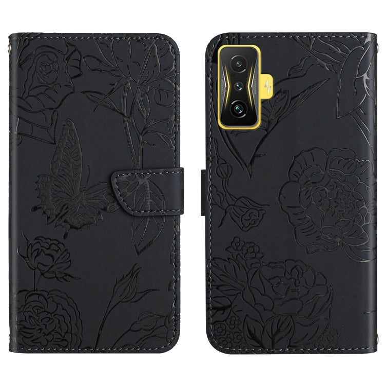 Skin Feel Butterfly Peony Embossed Leather Phone Case, For Samsung Galaxy M53, For Sharp Aquos R7, For Xiaomi Poco F4 GT