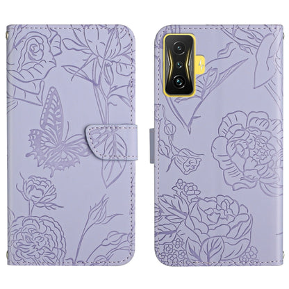 Skin Feel Butterfly Peony Embossed Leather Phone Case, For Samsung Galaxy M53, For Sharp Aquos R7, For Xiaomi Poco F4 GT