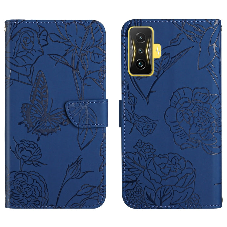 Skin Feel Butterfly Peony Embossed Leather Phone Case, For Samsung Galaxy M53, For Sharp Aquos R7, For Xiaomi Poco F4 GT