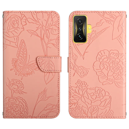 Skin Feel Butterfly Peony Embossed Leather Phone Case, For Samsung Galaxy M53, For Sharp Aquos R7, For Xiaomi Poco F4 GT