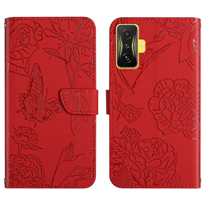 Skin Feel Butterfly Peony Embossed Leather Phone Case, For Samsung Galaxy M53, For Sharp Aquos R7, For Xiaomi Poco F4 GT