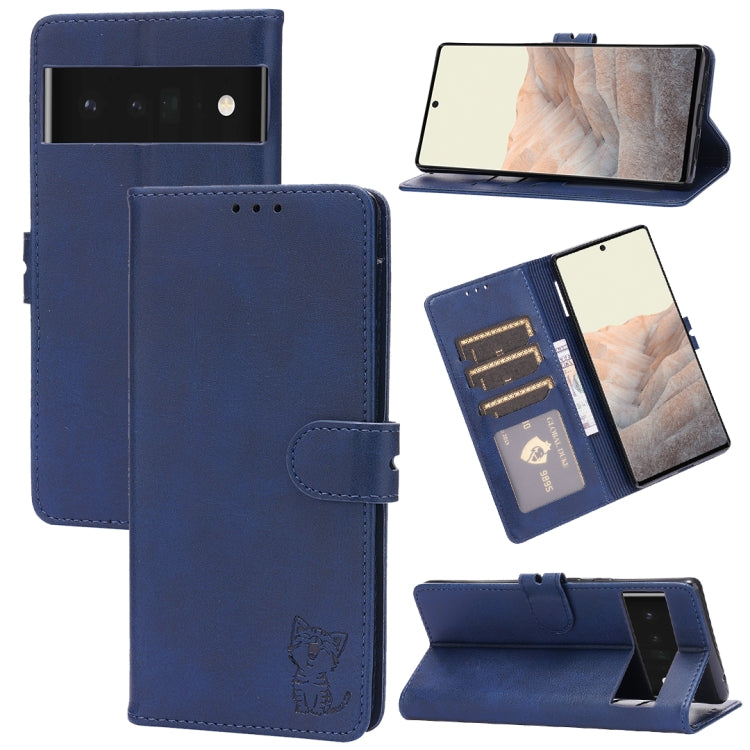 Embossed Happy Cat Pattern Leather Phone Case, For Google Pixel 6a, For Google Pixel 7 5G, For Google Pixel 7 Pro 5G, For Xiaomi Redmi 10A