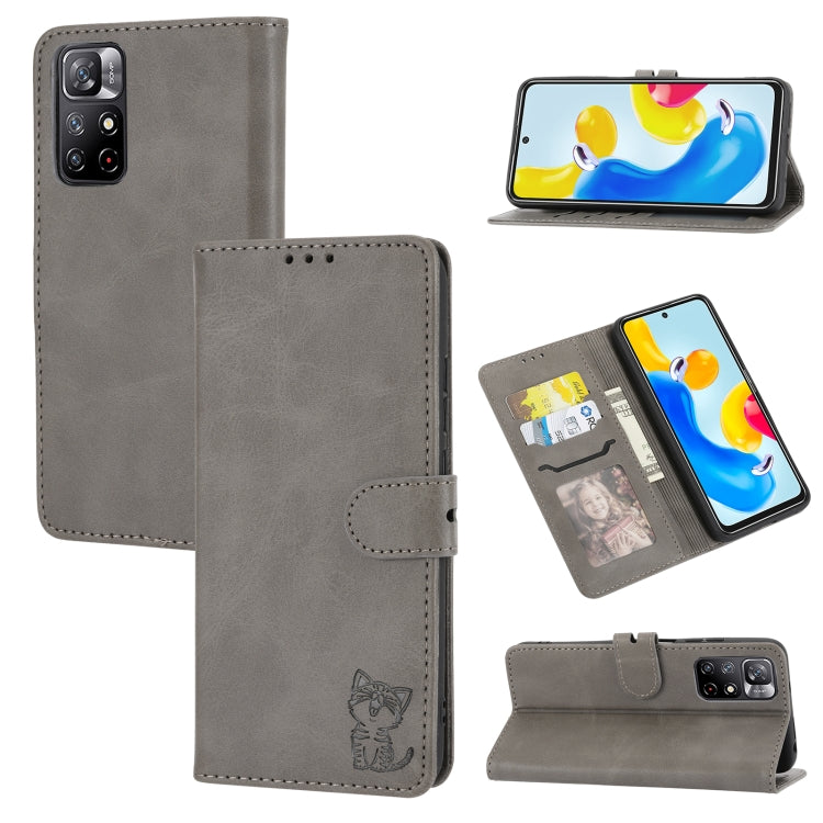 Embossed Happy Cat Pattern Leather Phone Case, For Xiaomi Redmi Note 11 4G Global/11S, For Xiaomi Redmi Note 11 Pro Global, For Samsung Galaxy A23 4G, For Xiaomi Poco M4 Pro